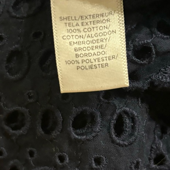 LOFT Navy Geometric Eyelet Blouse Top Cotton Size XS Petite - Picture 7 of 7